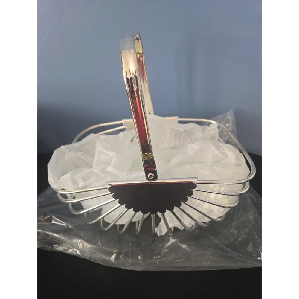 Vintage silver plated large rectangular handled basket fruit basket